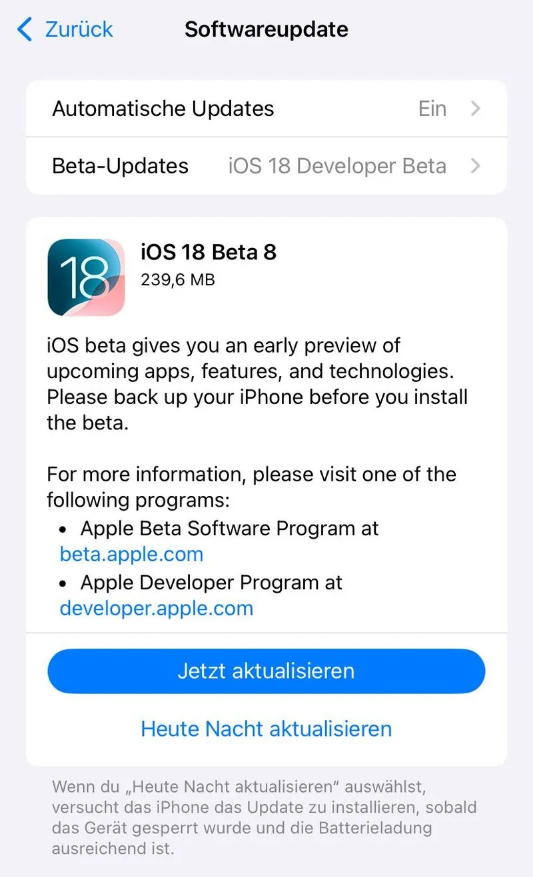 灵川苹果手机维修分享苹果 iOS / iPadOS 18 开发者预览版 Beta 8 发布 